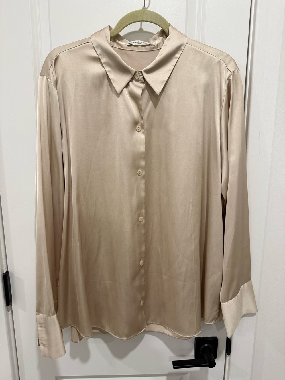 Abercrombie & Fitch Champagne Satin Button-Up Blouse